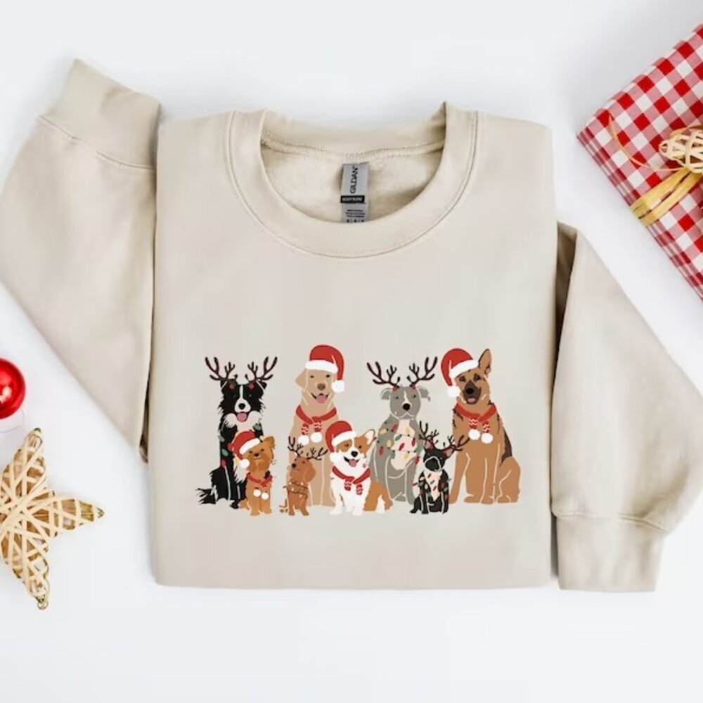Christmas Dogs Dog Lover Sweatshirt Holiday Christmas Dog Gift Cute Dogs 24